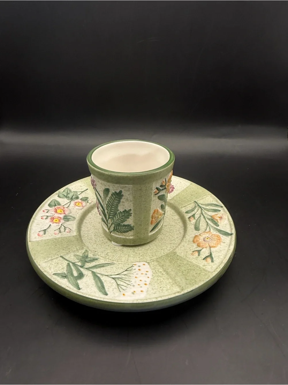 Yankee Candle Botanical Ceramic Plate & Votive Holder Set Floral Green